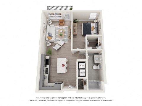 Floor plan for 1 bed, 1 bath, 751 sqft